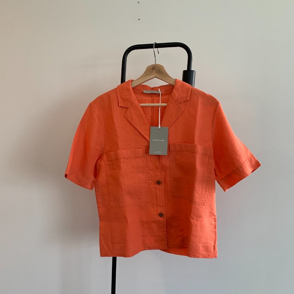 Everlane The Linen Short-Sleeve Notch Shirt - Orange